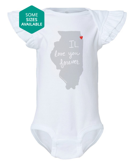 a white bodysuit with the words i love you forever on it