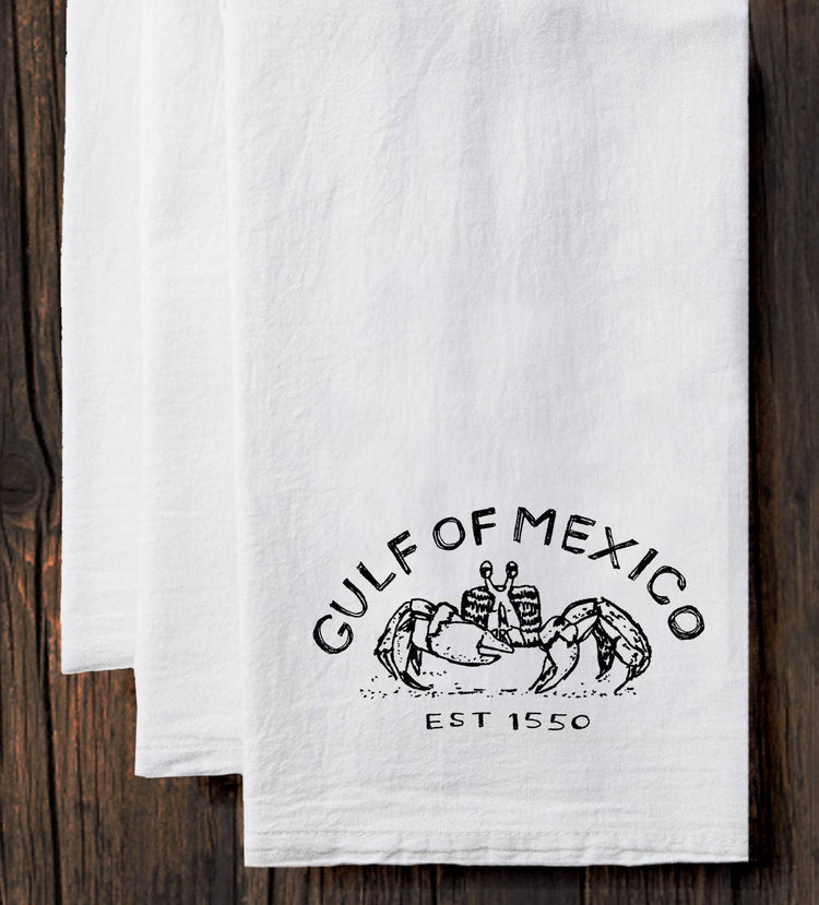 Gulf of Mexico Tea Towel – Hand Printed Cotton Kitchen Linen by Megan Lee Designs