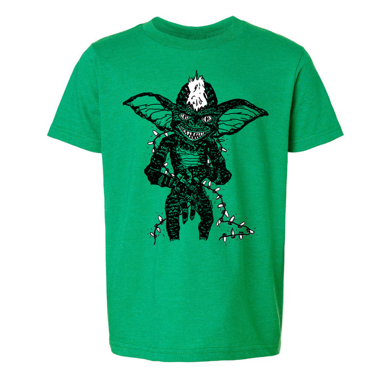 a green t - shirt with a picture of a demon on it