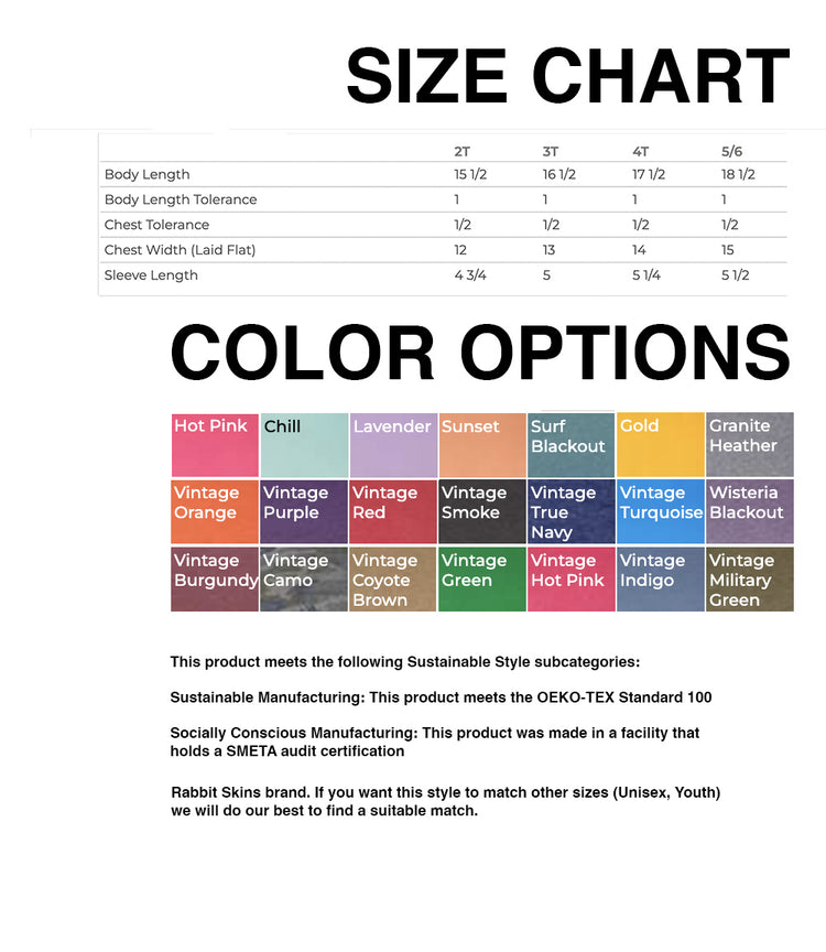 The image is a size chart that provides information about the color options and sizes available for a product.