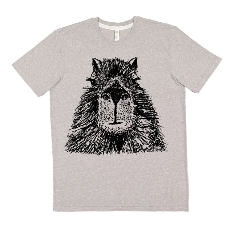 a t - shirt with a drawing of a bear on it