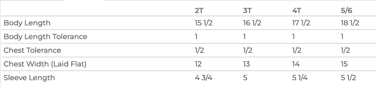 a table with various measurements and corresponding body length tolerance values. The table includes measurements for body length, chest width, chest tolerance, and sleeve length. The table provides a clear and organized way to compare different measurements and their corresponding tolerance values.