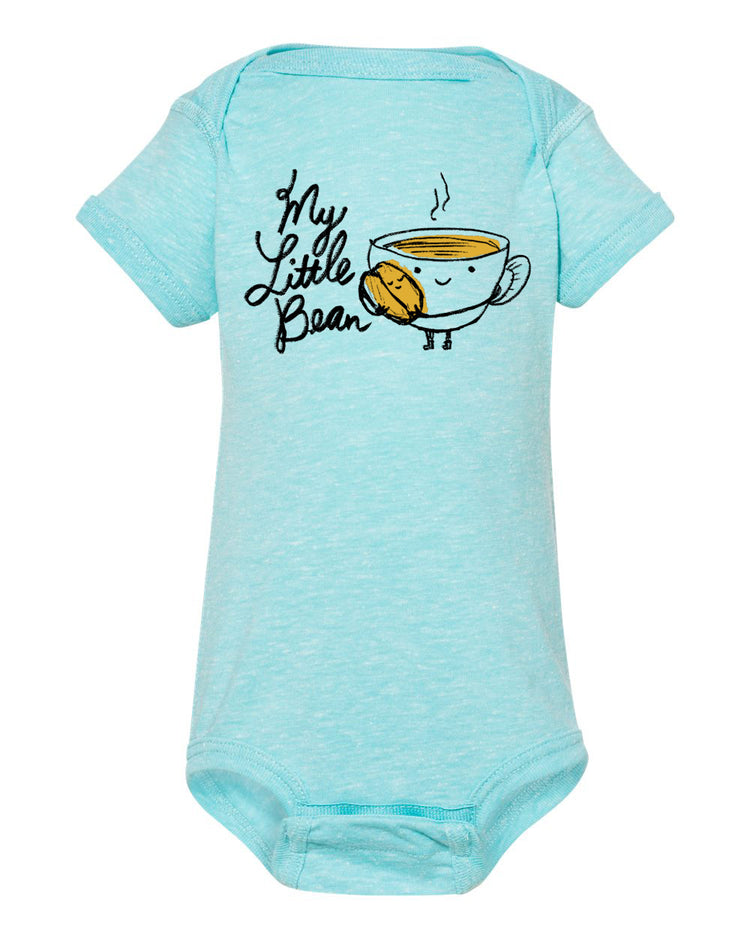 a baby bodysuit with a cup of coffee on it