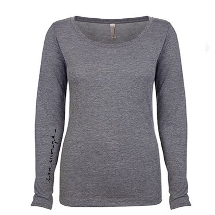 A gray long-sleeved shirt with a simple, classic design.