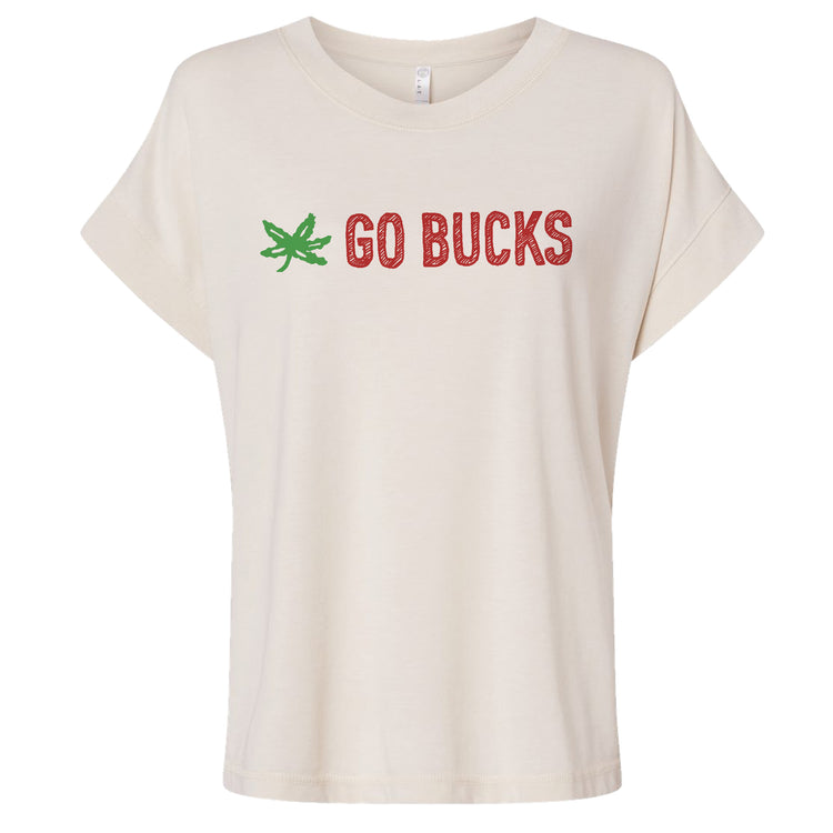 A white t-shirt with the text "GO BUCKS" printed on it.
