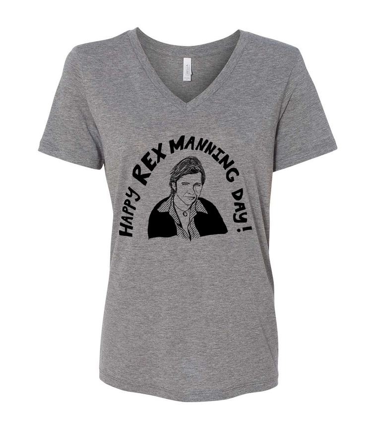 Women V-Neck Tee | Rex Manning Hand Printed Shirt - In Stock