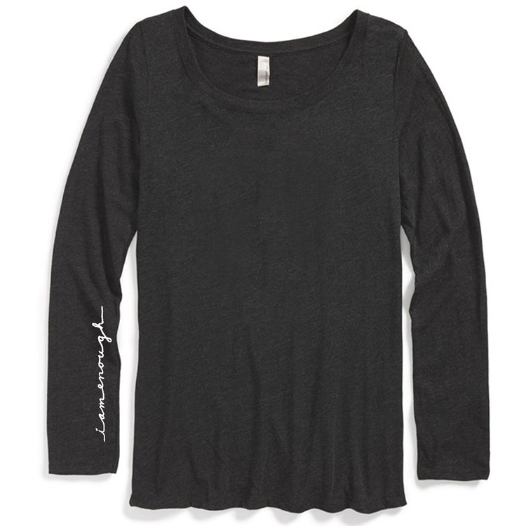 A black long-sleeved shirt with a simple, classic design.