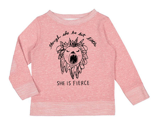 A pink long-sleeved shirt with a black lion graphic and text printed on it.