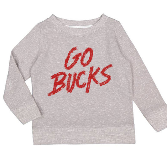 A gray sweatshirt with the text "GO BUCKS" printed in red on the front.