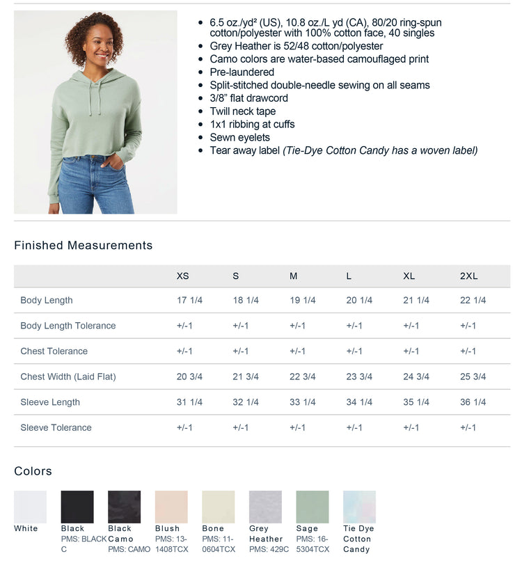 The image is a collage of multiple images, and I will describe each one individually. The image contains a woman wearing a grey hoodie, and there are color swatches for different clothing items.