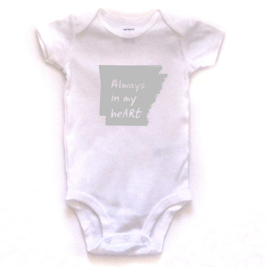 Arkansas : Always in my heARt bodysuit (white), Baby Apparel - Megan Lee Designs