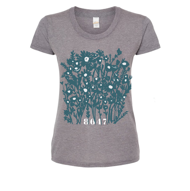 Women's Floral Tee – Hand Printed Shirt 8647 | Soft Cotton Eco Friendly Tee