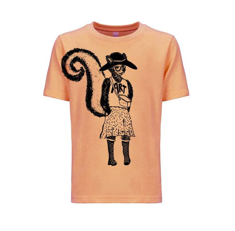 Kids Art Tee – Skunk Design | Hand Printed Graphic Kids Shirt With Soft Cotton Fabric