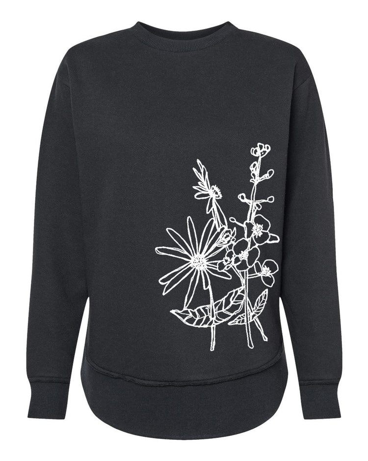 Women's Weekend Fleece - Wildflowers Floral Design Relaxed Fit Pullover Sweatshirt