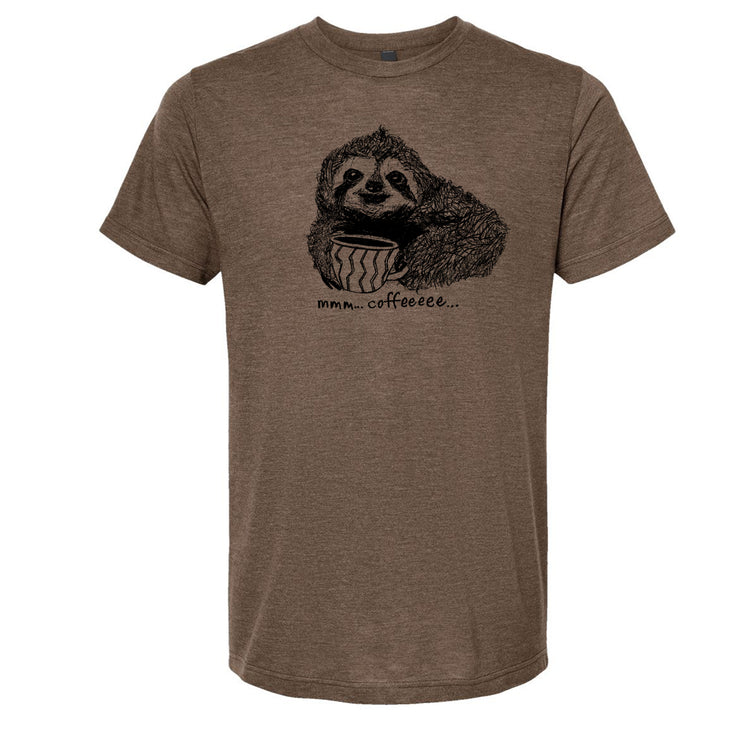 Unisex Coffee Tee – Soft Tri Blend Shirt With Coffee Sloth Design | Hand Printed