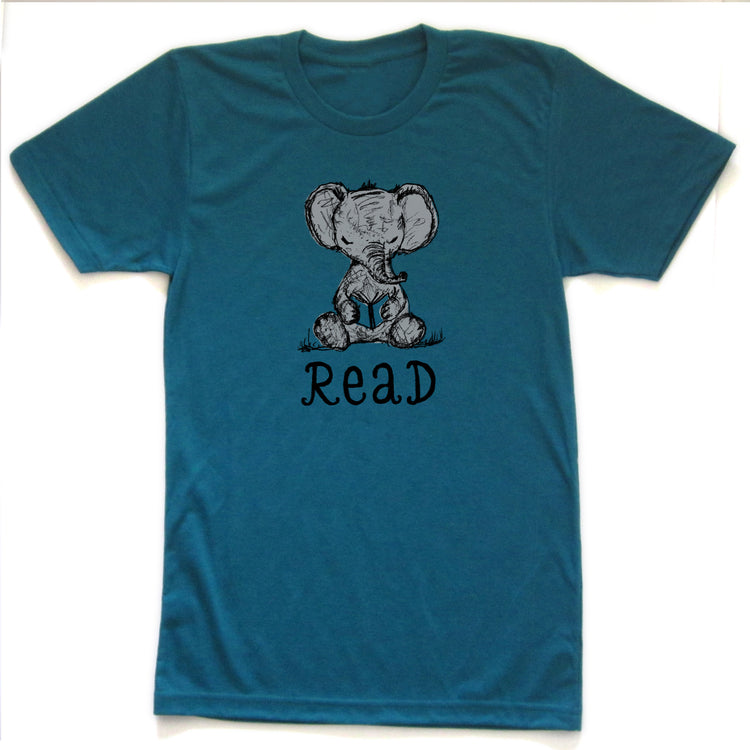 Elephant Read Tee – Soft Tri Blend Eco Friendly Unisex T-Shirt | Hand Printed Graphic