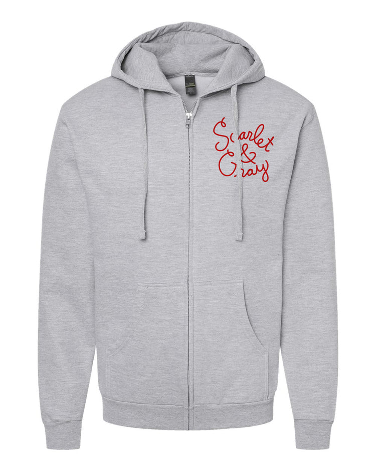 Zip Hoodie Unisex Soft Cotton Scarlet Gray – Brass Zipper Jacket by Megan Lee Designs