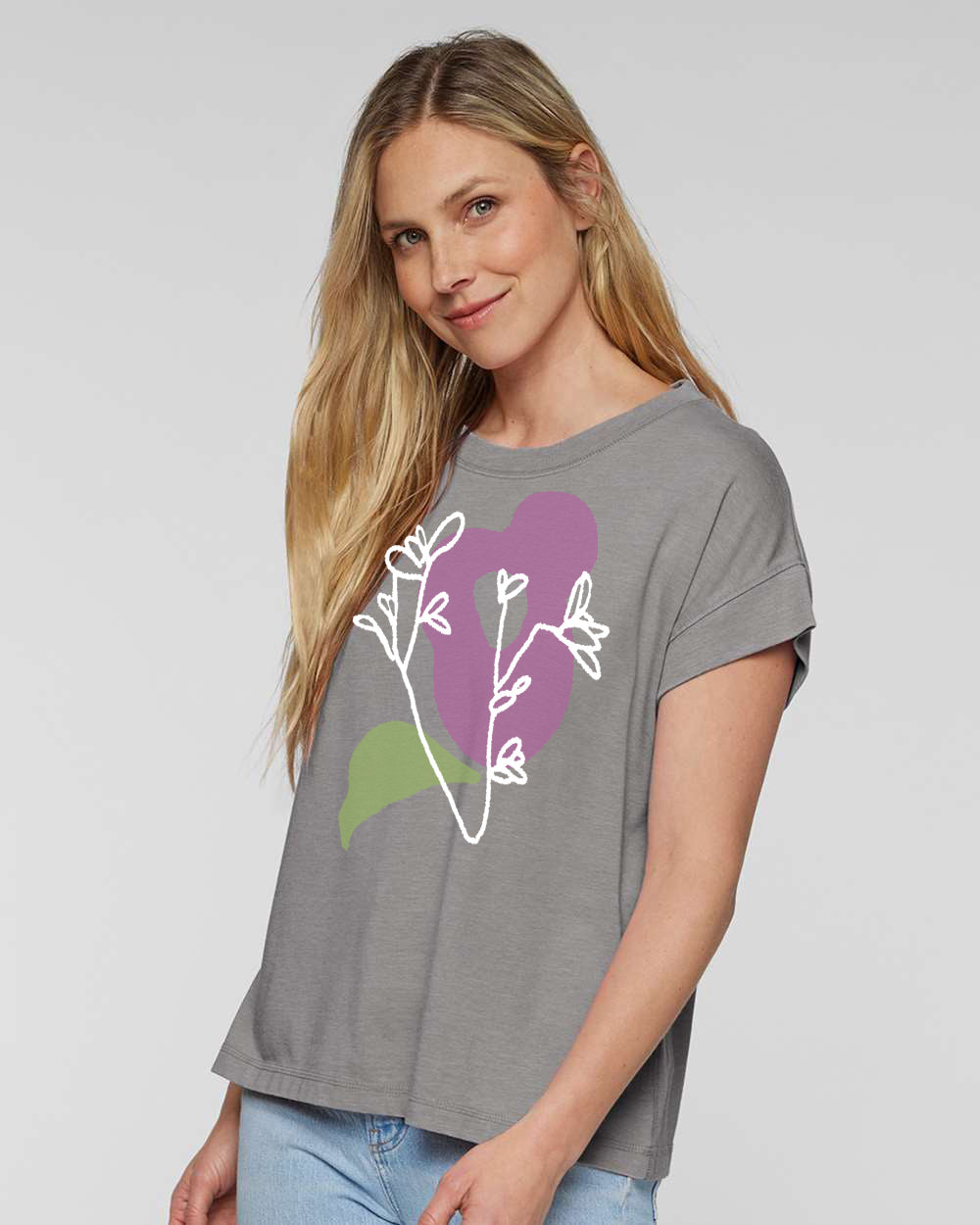 Abstract Floral : Women's Relaxed Vintage Wash Tee (Gray)