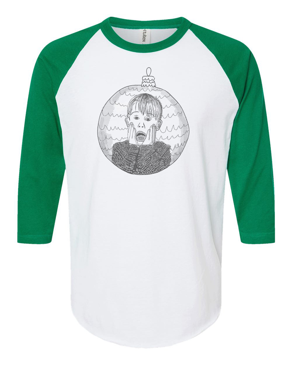 Home Alone : Unisex Baseball Tee (White with Green Sleeves)