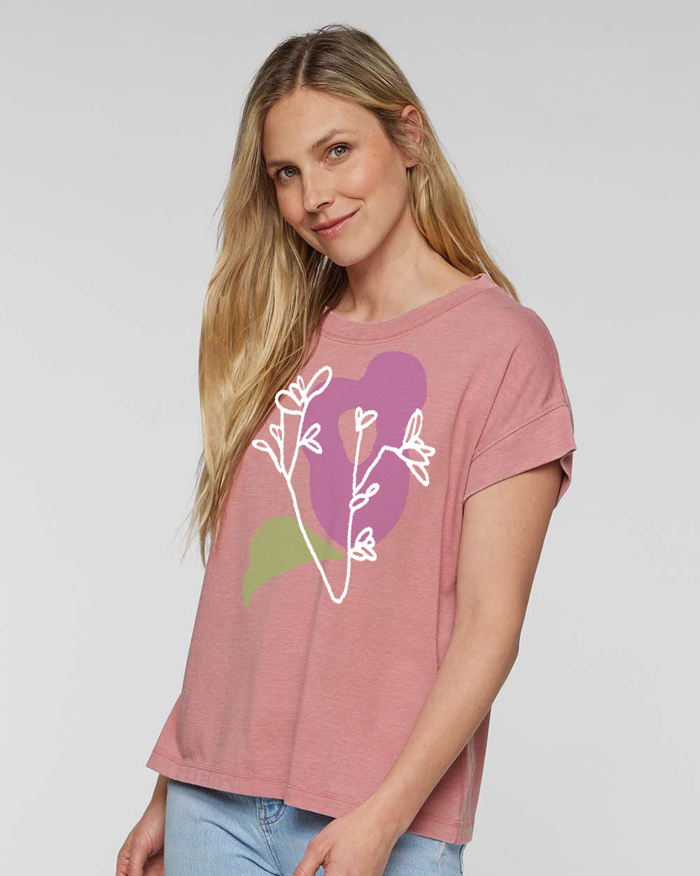 Abstract Floral : Women's Relaxed Vintage Wash Tee (Mauve)