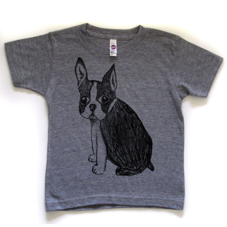 Boston Terrier Kids Tee – Hand Printed Cotton T-Shirt With Soft Fabric