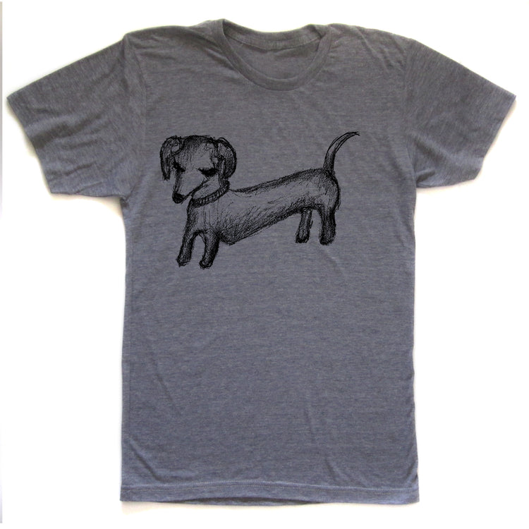 Dachshund Unisex Tee – Tri Blend T Shirt With Hand Printed Dog Design