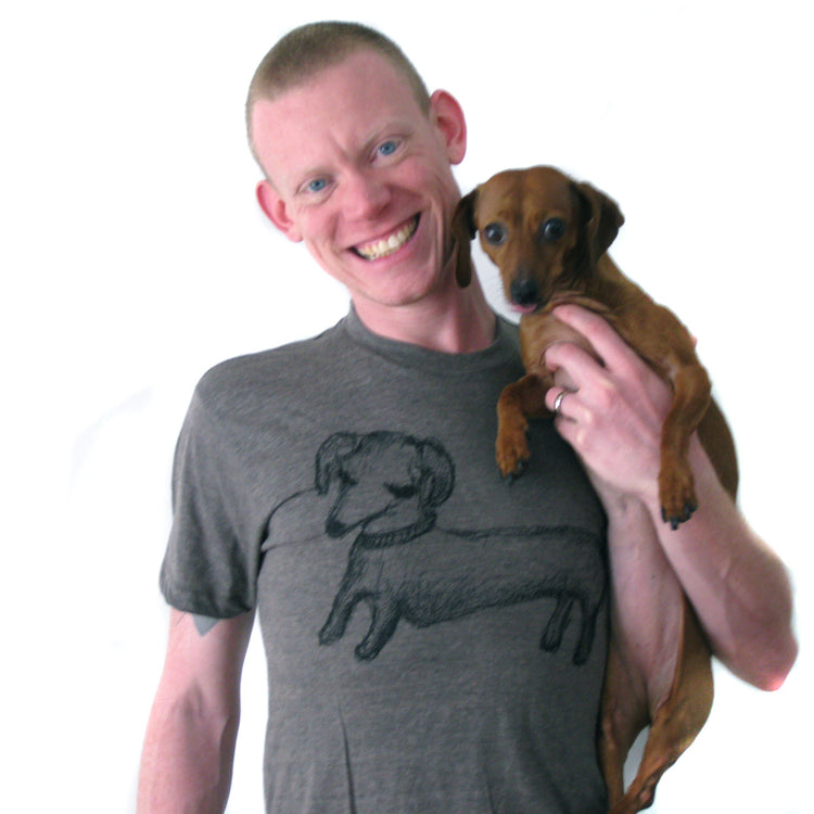 Dachshund Unisex Tee – Tri Blend T Shirt With Hand Printed Dog Design