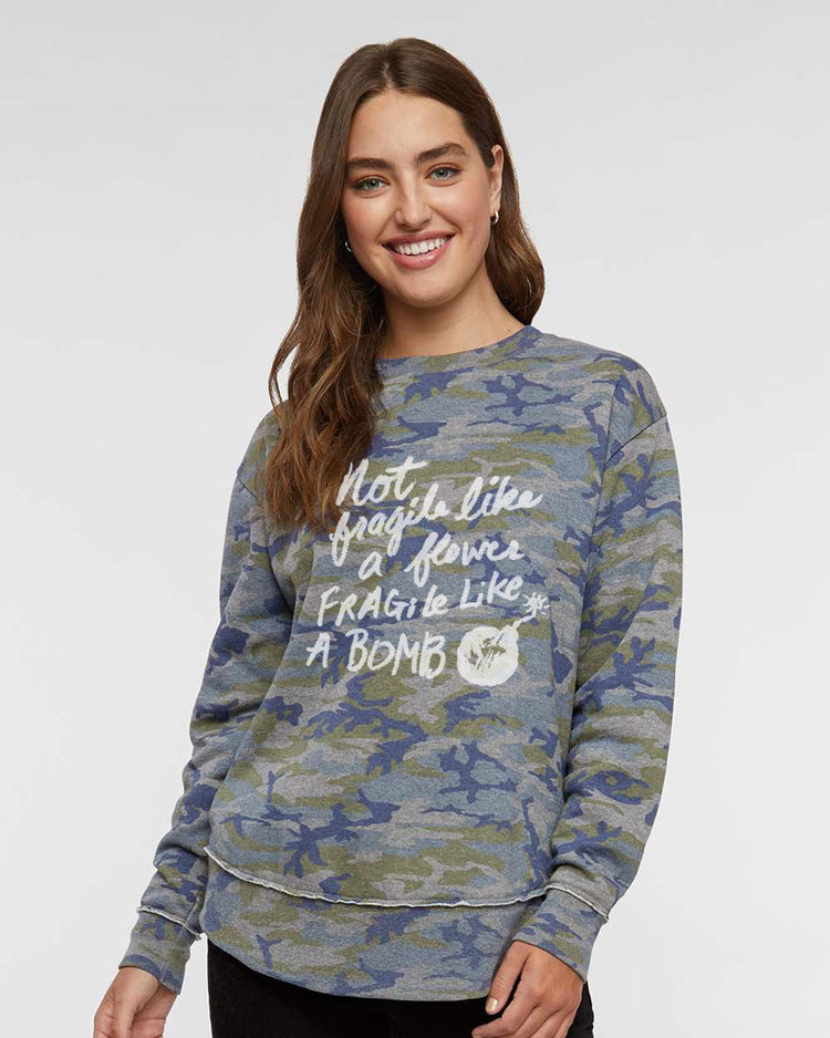 Women's Weekend Sweatshirt Flower Bomb - Oversized Comfy Cotton Pullover | Fragile Like a Bomb Design
