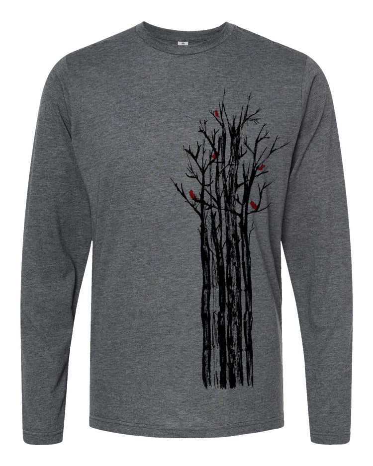 Unisex Long Sleeve Tee - Winter Tree Shirt | Heather Charcoal Super Soft Fabric