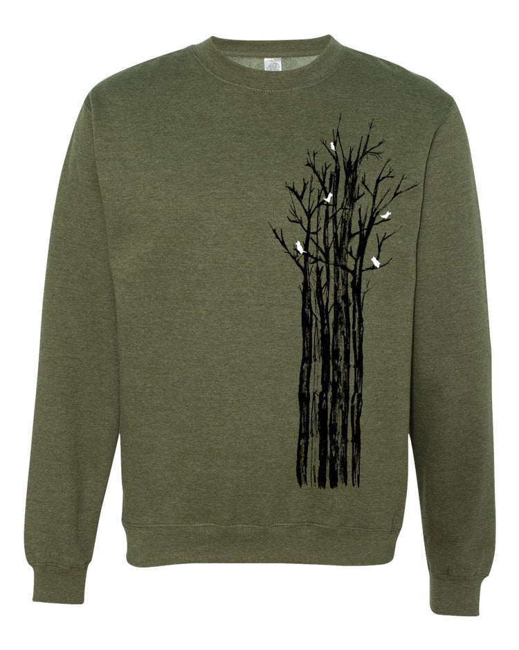 Unisex Sweatshirt Winter Trees Design - Soft Cotton, Hand Printed Apparel FINAL SALE