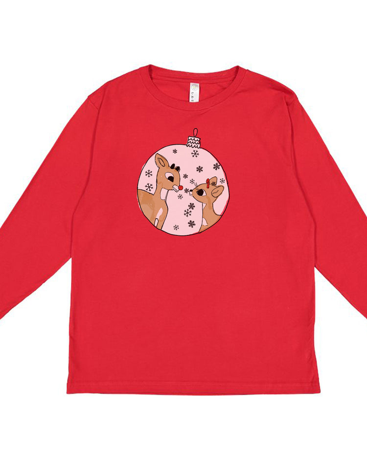 Kids Long Sleeve Tee – Hand Printed Rudolph Holiday Kids Shirt by Megan Lee Designs