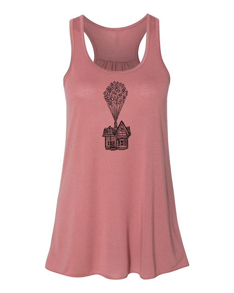 Women's Flowy Tank | Adventure Racerback Top With Soft Breathable Fabric & Eco Friendly Ink