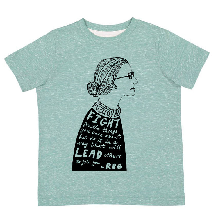 A t-shirt with a graphic design featuring a profile portrait of a woman with glasses and a quote about fighting for one's beliefs.