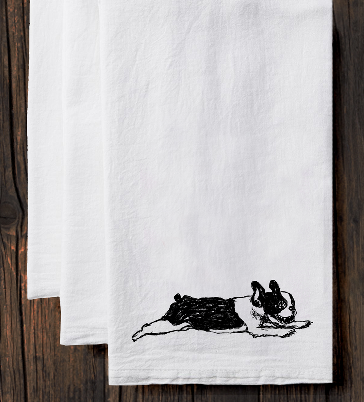 Boston Tea Towel – Leaping Boston Terrier | Soft Cotton Kitchen Decoration Towel
