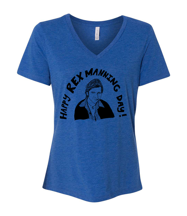 Women V-Neck Tee | Rex Manning Hand Printed Shirt - Soft Cotton, Eco Friendly Ink