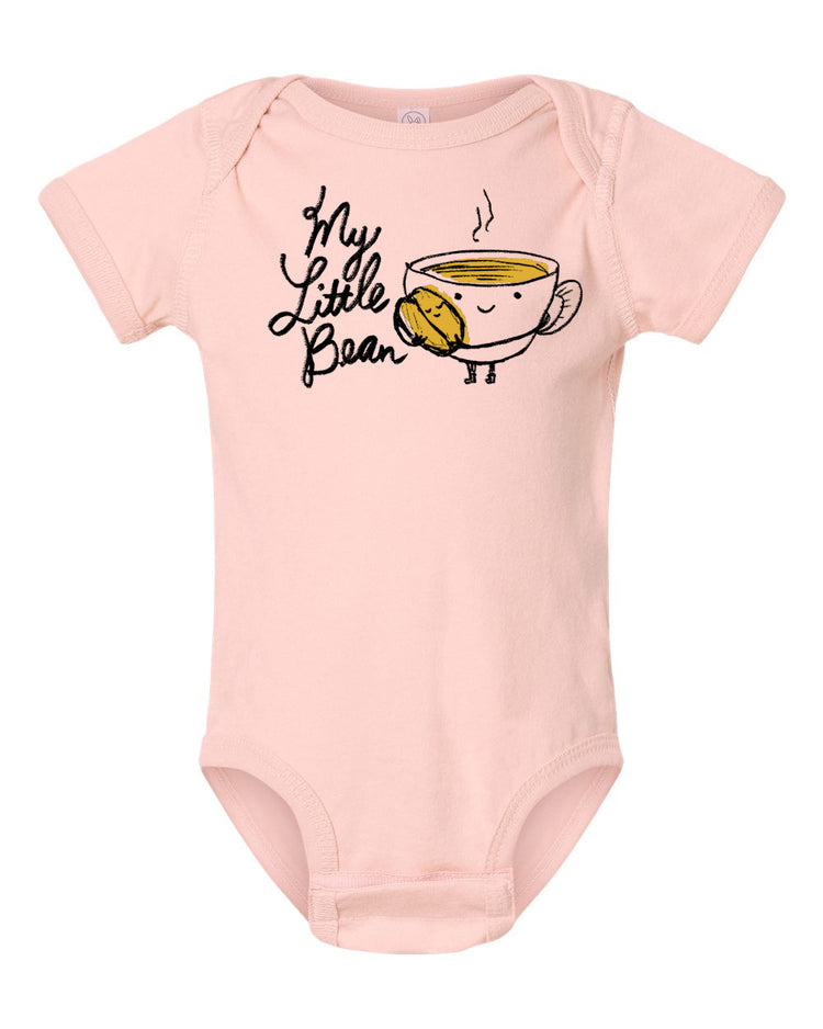 a baby bodysuit with a cup of coffee on it