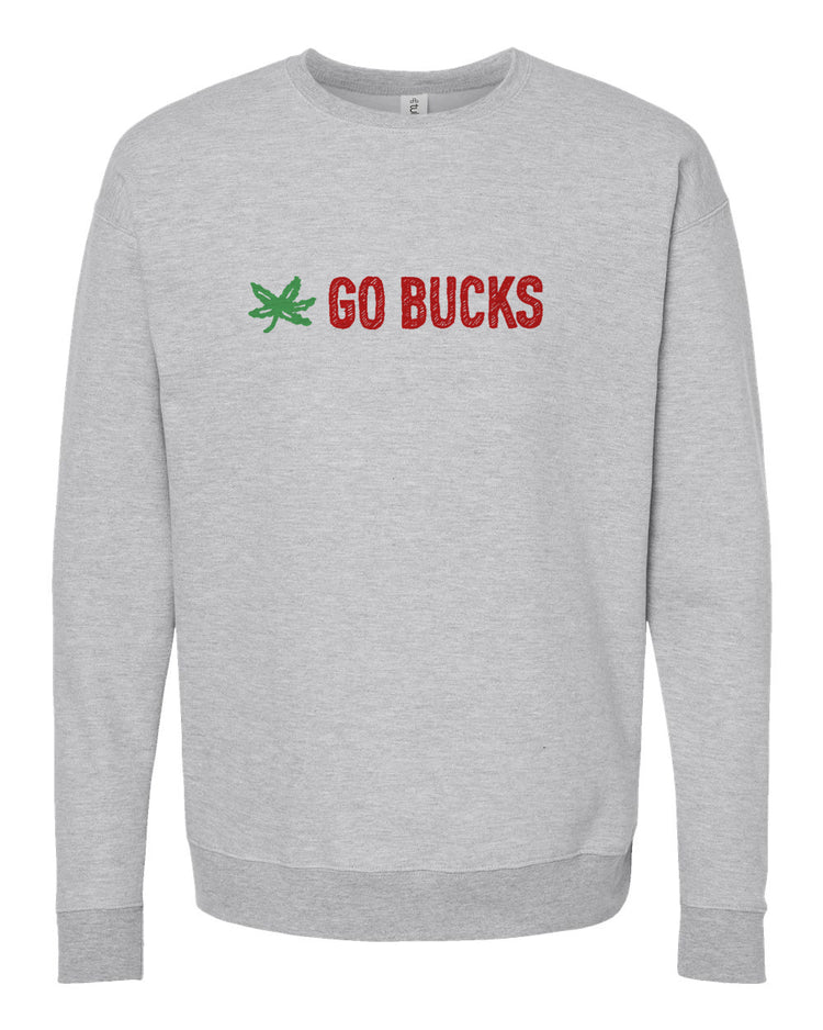 A gray sweatshirt with the text "GO BUCKS" printed on it.