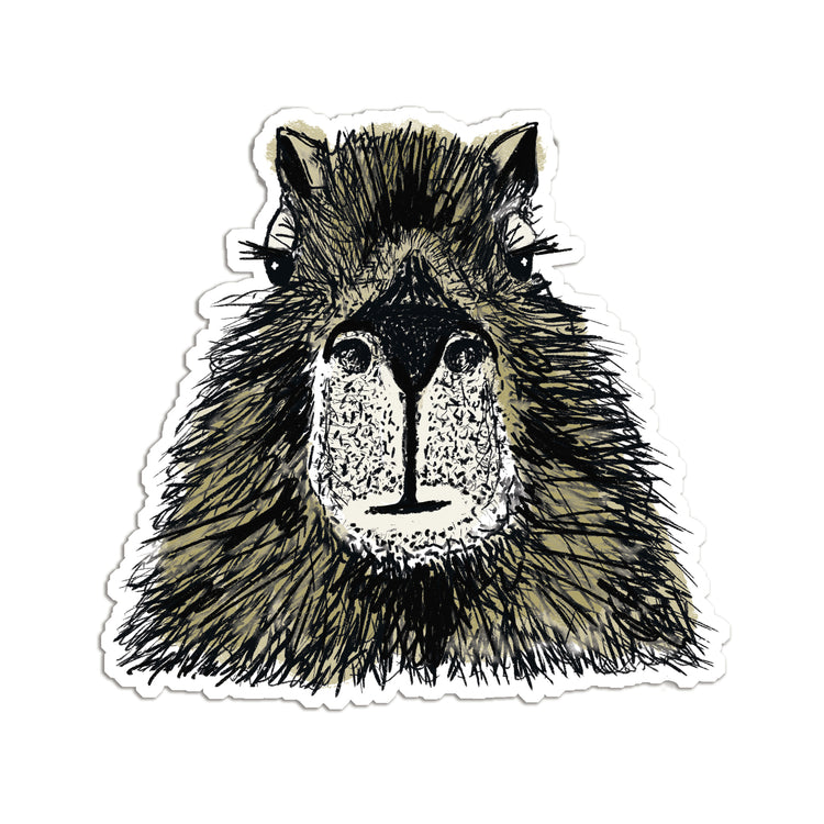 A stylized illustration of a furry animal, likely a rodent or rodent-like creature, with a distinctive nose and whiskers.