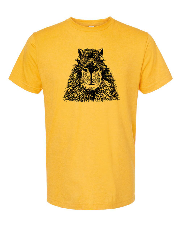 a yellow t - shirt with a picture of a bear on it