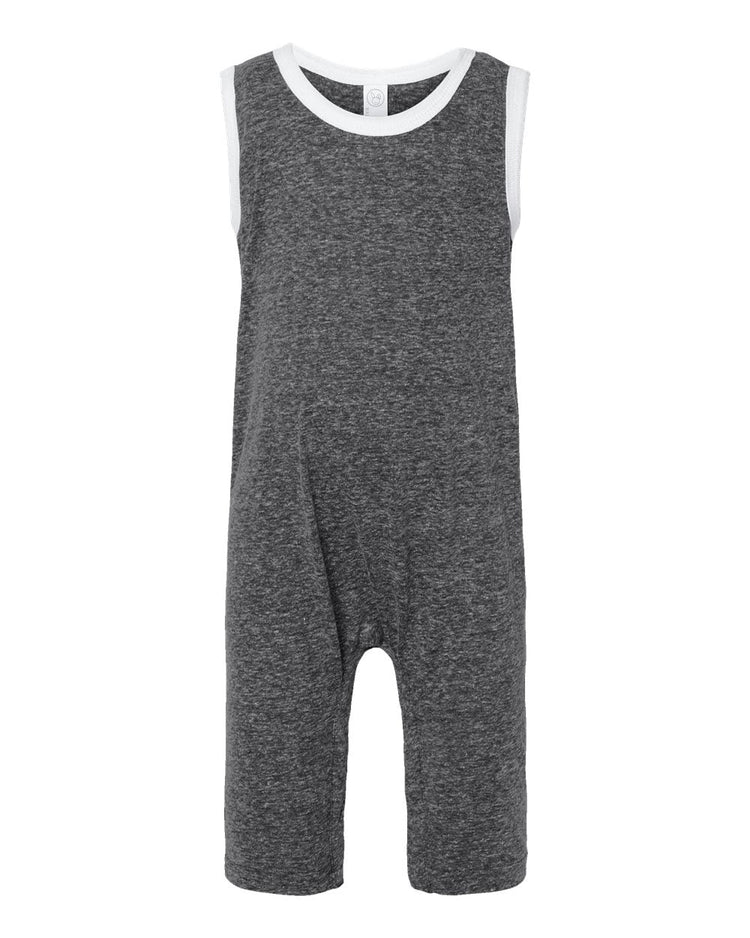 a baby boy's grey and white romper