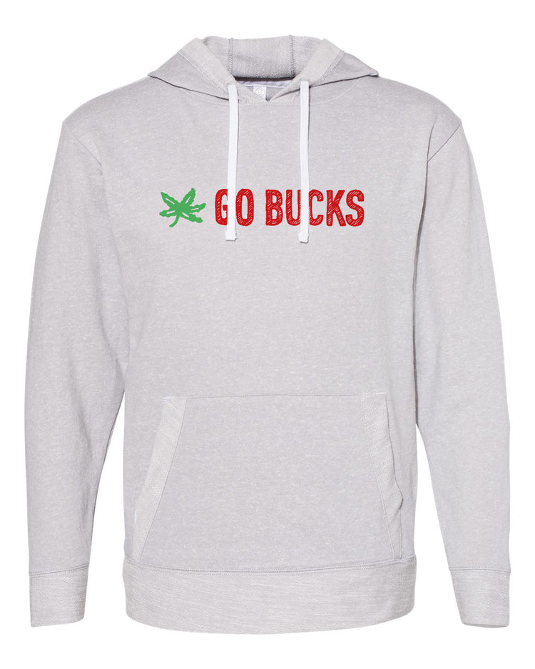 A gray hoodie with the text "GO BUCKS" printed on it.