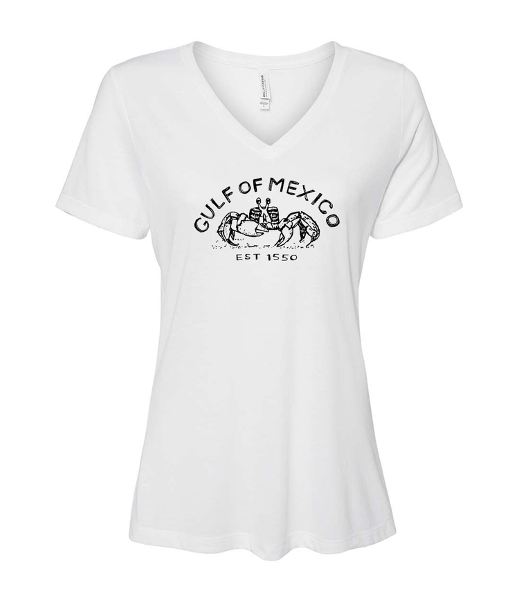 Women's V-Neck Tee – Gulf of Mexico Shirt | Hand Printed Soft Cotton Top