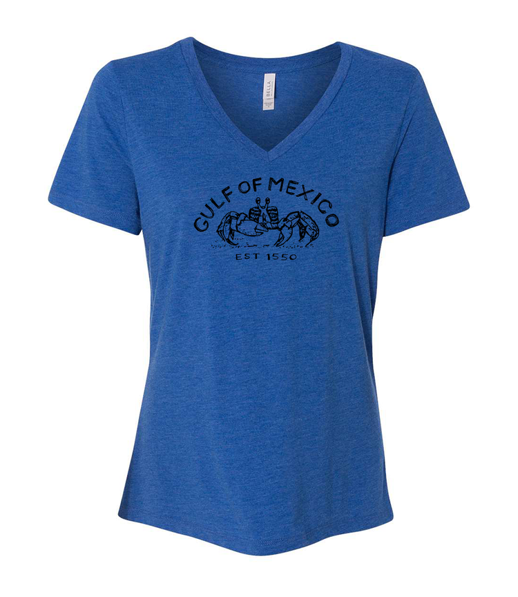 Women's V-Neck Tee – Gulf of Mexico Shirt | Hand Printed Soft Cotton Top