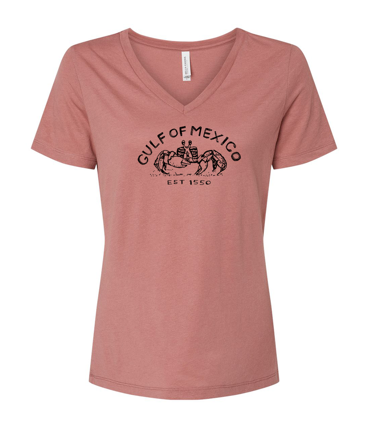 Women's V-Neck Tee – Gulf of Mexico Shirt | Hand Printed Soft Cotton Top