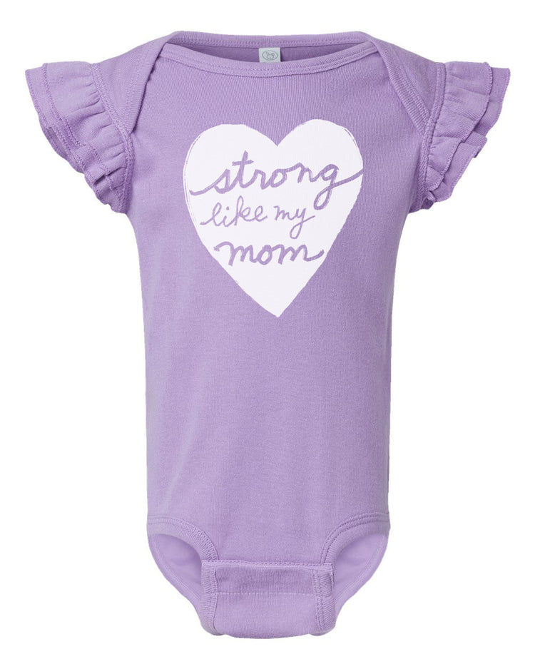 Baby Onesie Flutter Sleeves - Lilac Cotton Bodysuit Strong Like My Mom Design