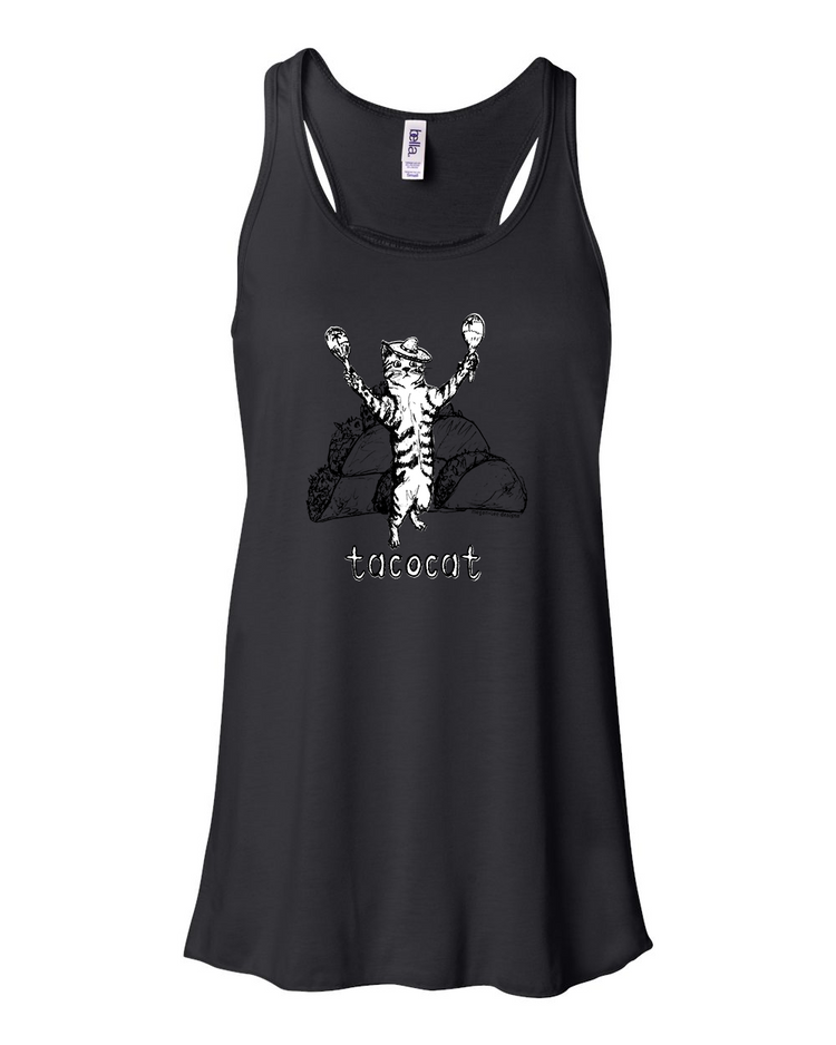 Women's Flowy Tank - Taco Cat Racerback Top | Soft Breathable Summer Wear