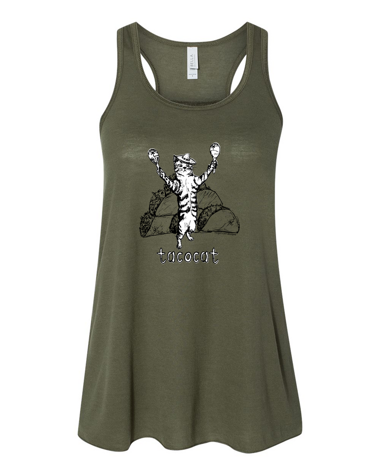 Women's Flowy Tank - Taco Cat Racerback Top | Soft Breathable Summer Wear