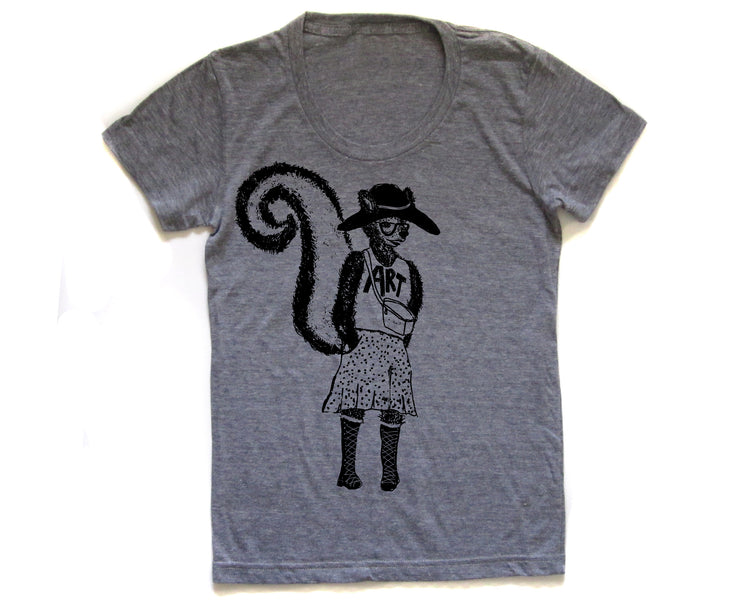 Women's Art Tee - Soft Tri-Blend Graphic Skunk Shirt | Hand Printed by Megan Lee Designs