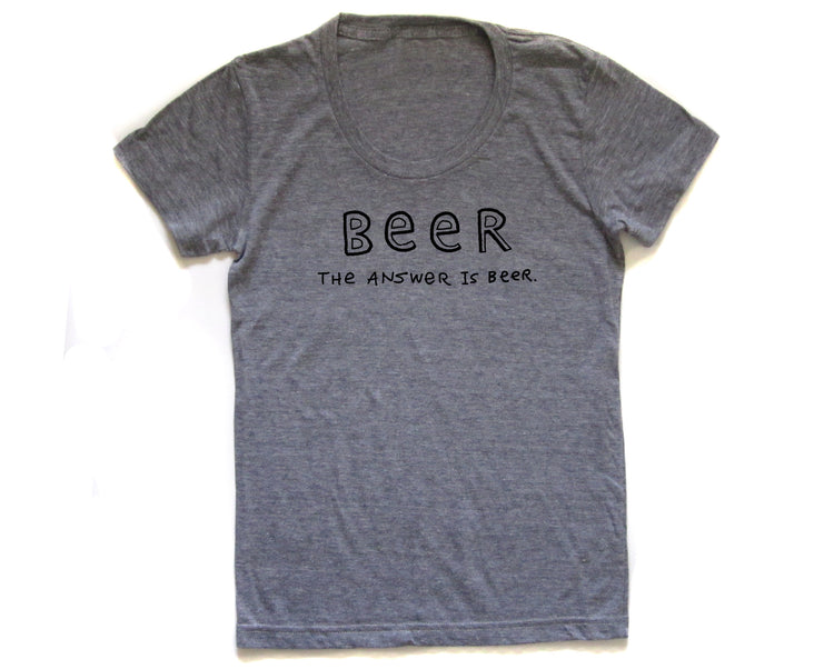 Women's Beer Tee - Graphic Tri Blend V-Neck Heather T-Shirt | Soft Screen Printed