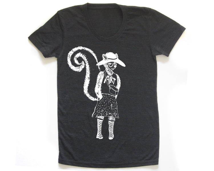 Women's Art Tee - Soft Tri-Blend Graphic Skunk Shirt | Hand Printed by Megan Lee Designs